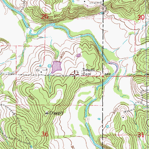 Topographic Map of Sewell Cemetery, MO