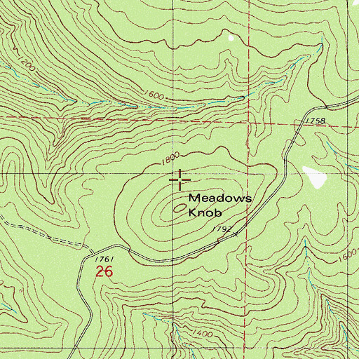 Topographic Map of Meadows Knob, AR