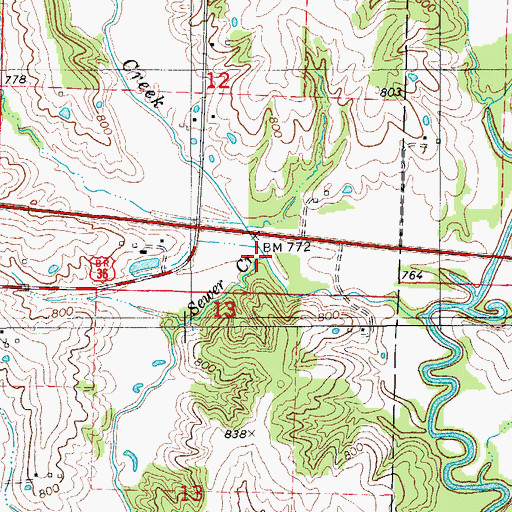 Topographic Map of Sewer Creek, MO