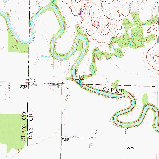 Topographic Map of Shackelford Branch, MO