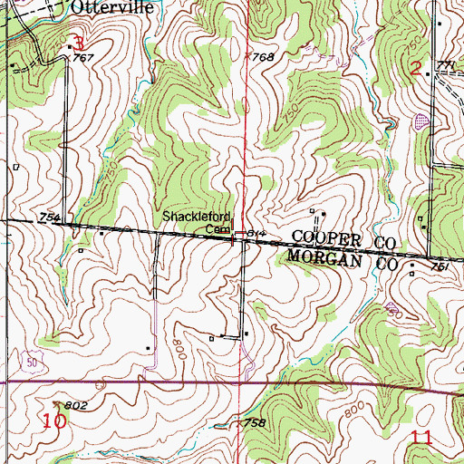 Topographic Map of Shackleford Cemetery, MO