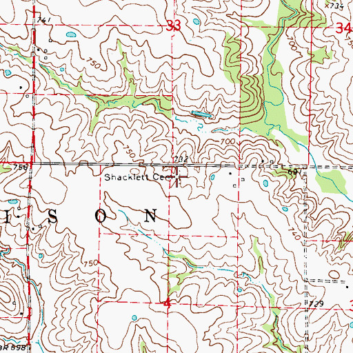 Topographic Map of Shacklett Cemetery, MO