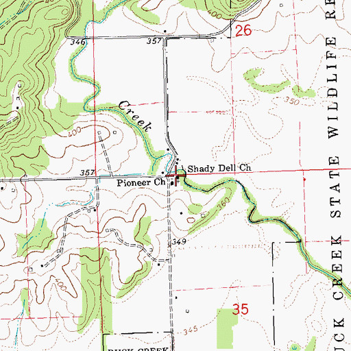 Topographic Map of Shady Dell Church, MO
