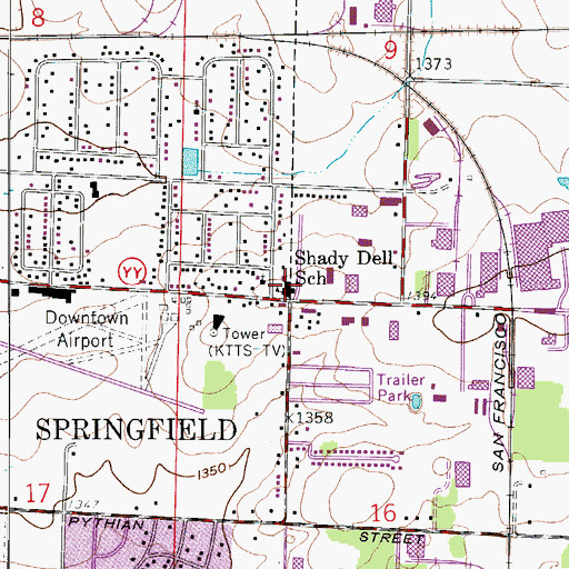Topographic Map of Shady Dell School, MO
