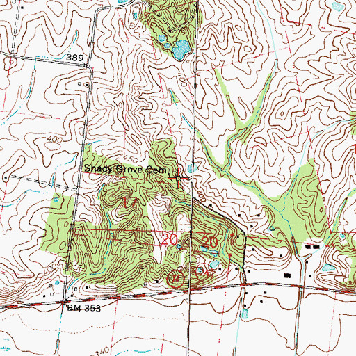 Topographic Map of Shady Grove Cemetery, MO
