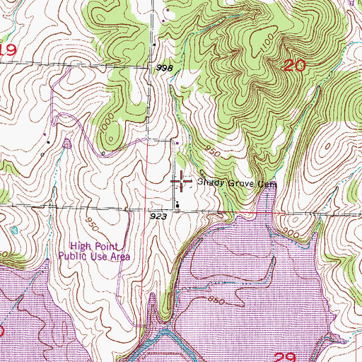 Topographic Map of Shady Grove Cemetery, MO