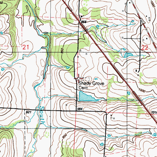 Topographic Map of Shady Grove Cemetery, MO
