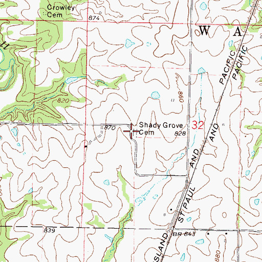 Topographic Map of Shady Grove Cemetery, MO