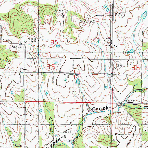 Topographic Map of Shady Grove School, MO