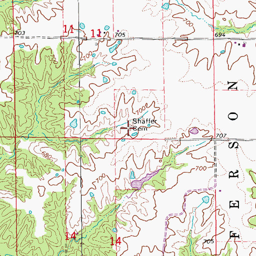 Topographic Map of Shaffer Cemetery, MO