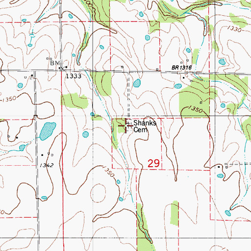 Topographic Map of Shanks Cemetery, MO