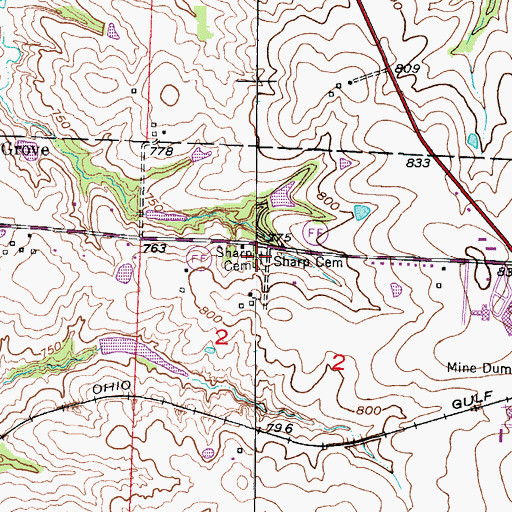 Topographic Map of Sharp Cemetery, MO