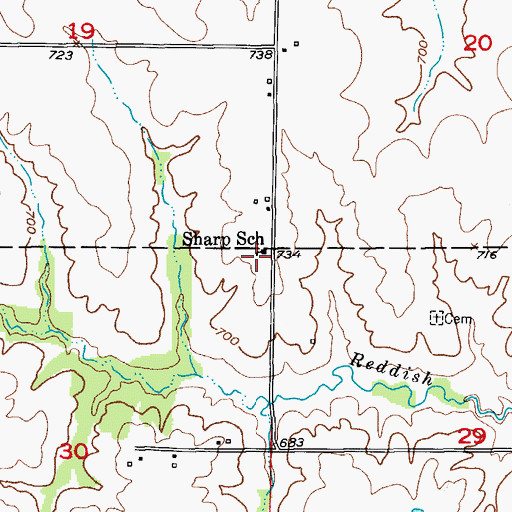 Topographic Map of Sharp School, MO