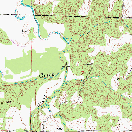 Topographic Map of Shaver Creek, MO