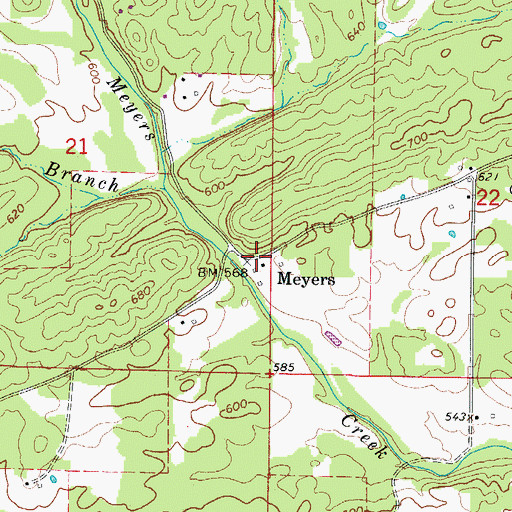 Topographic Map of Meyers, AR