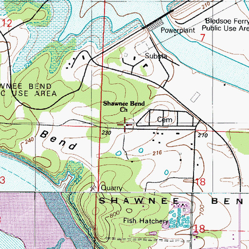 Topographic Map of Shawnee Bend Church, MO