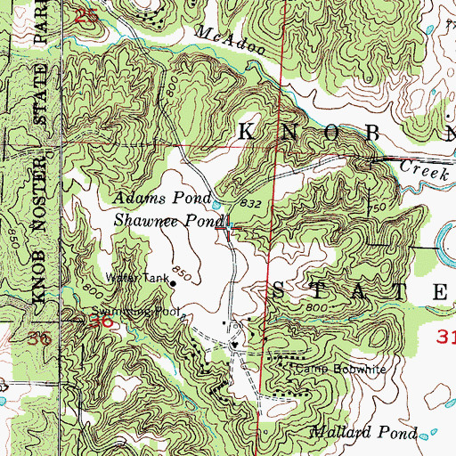 Topographic Map of Shawnee Pond, MO