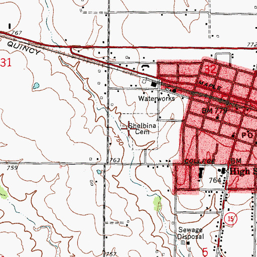 Topographic Map of Shelbina Cemetery, MO