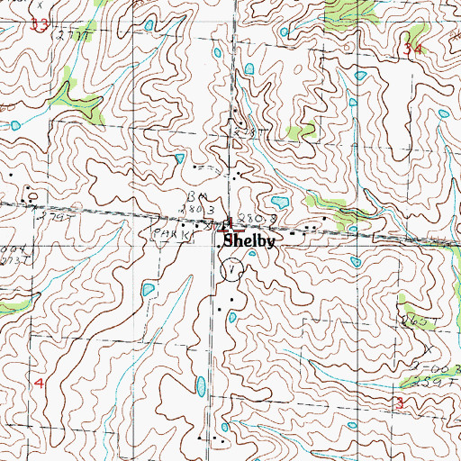 Topographic Map of Shelby, MO