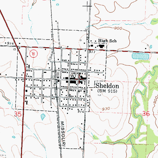 Topographic Map of Sheldon, MO