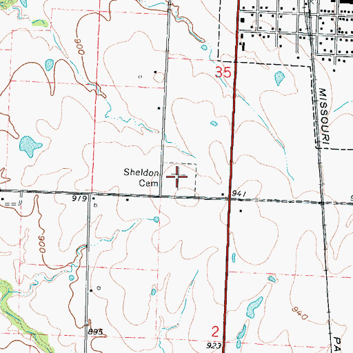 Topographic Map of Sheldon Cemetery, MO
