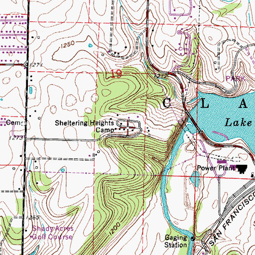 Topographic Map of Sheltering Heights Camp, MO