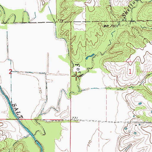 Topographic Map of Shelton Branch, MO