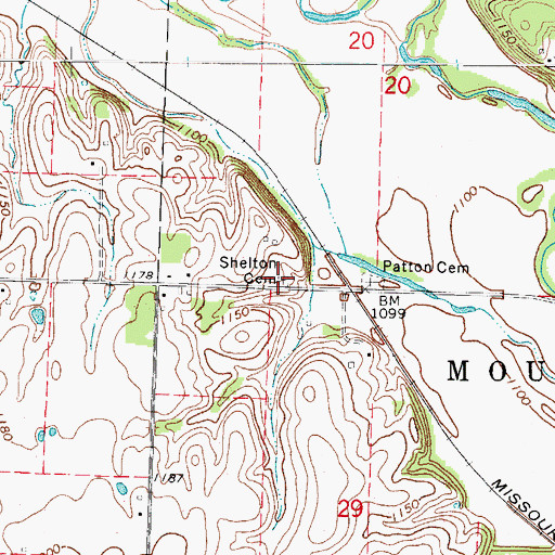 Topographic Map of Shelton Cemetery, MO