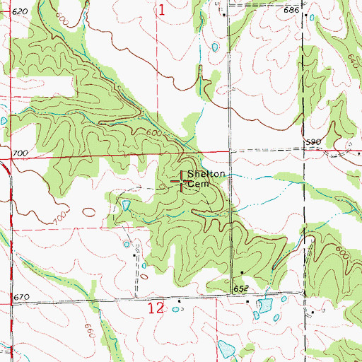 Topographic Map of Shelton Cemetery, MO