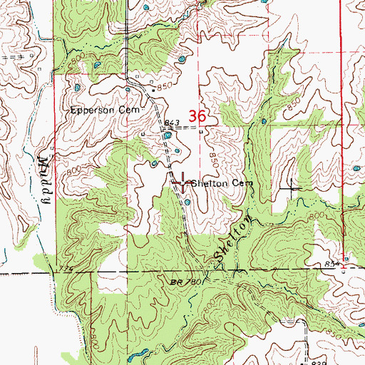 Topographic Map of Shelton Cemetery, MO