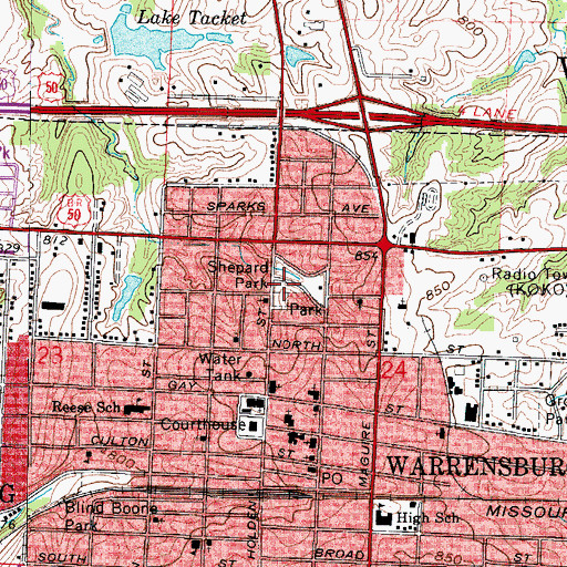 Topographic Map of Shepard Park, MO