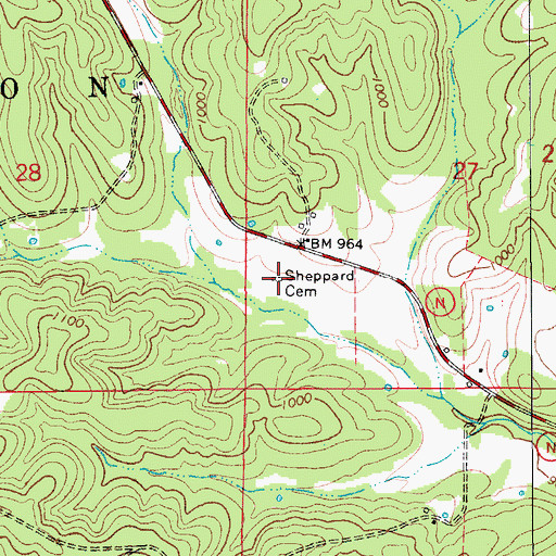 Topographic Map of Sheppard Cemetery, MO
