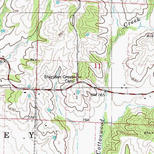 Topographic Map of Sheridan Grove Cemetery, MO