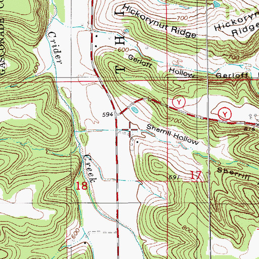 Topographic Map of Sherrill Hollow, MO