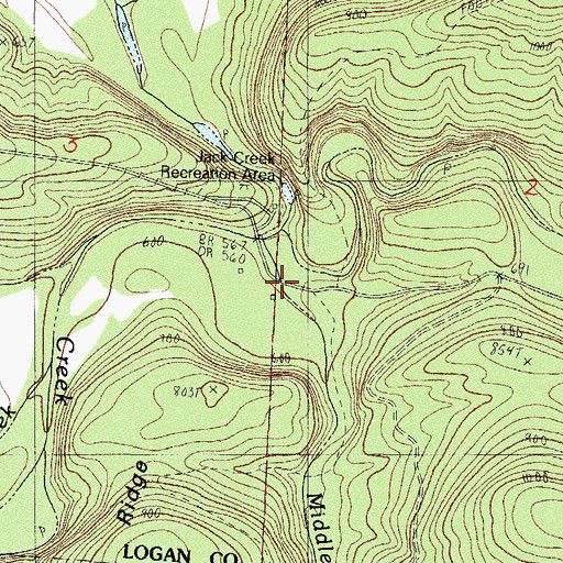 Topographic Map of Middle Creek, AR
