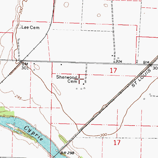 Topographic Map of Sherwood Cemetery, MO