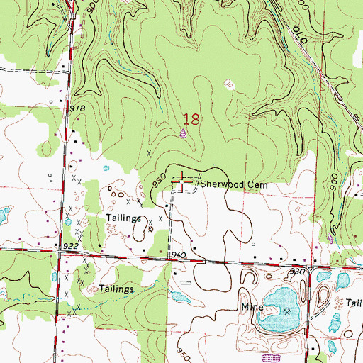 Topographic Map of Sherwood Cemetery, MO