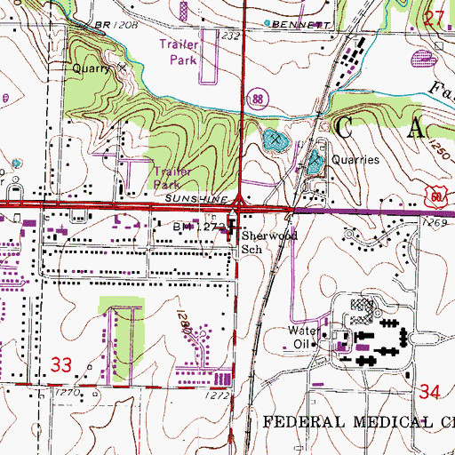 Topographic Map of Sherwood School, MO