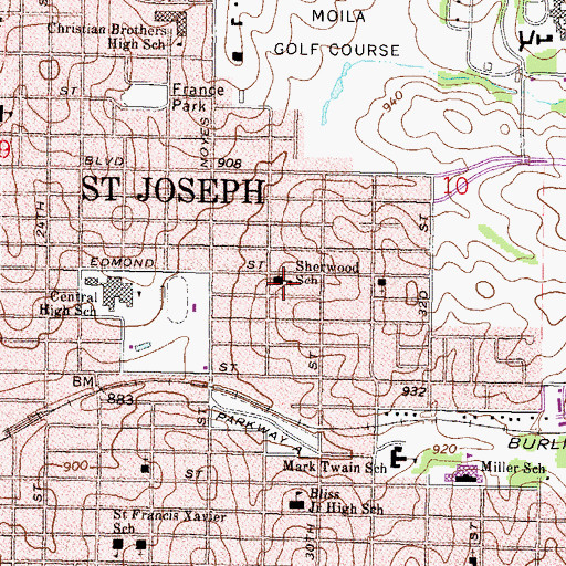 Topographic Map of Sherwood School, MO