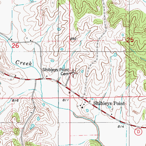 Topographic Map of Shibleys Point Cemetery, MO