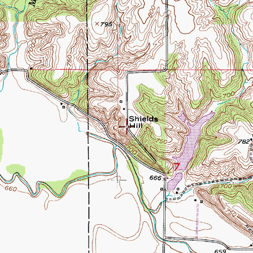 Topographic Map of Shields Hill, MO