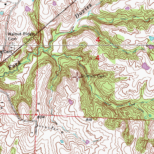 Topographic Map of Shifflett Cemetery, MO