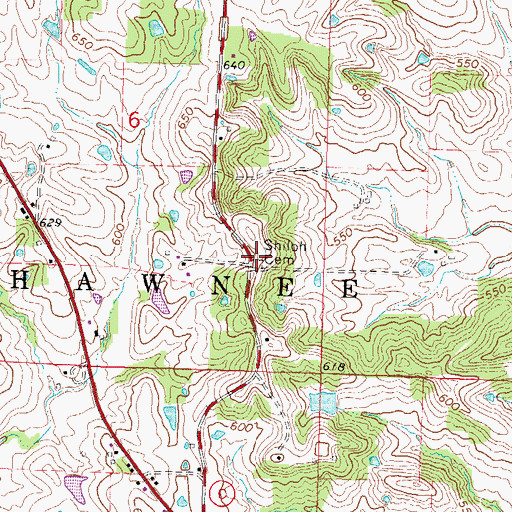 Topographic Map of Shiloh Camp, MO