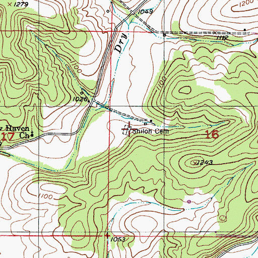 Topographic Map of Shiloh Cemetery, MO