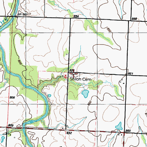 Topographic Map of Shiloh Cemetery, MO