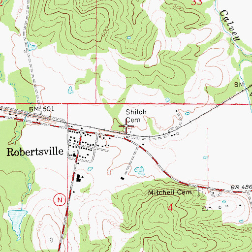 Topographic Map of Shiloh Cemetery, MO