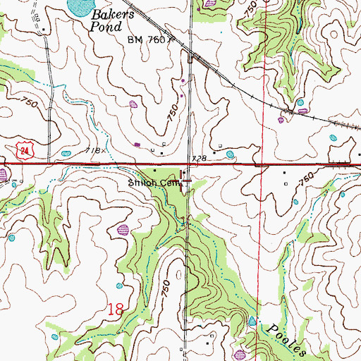 Topographic Map of Shiloh Cemetery, MO