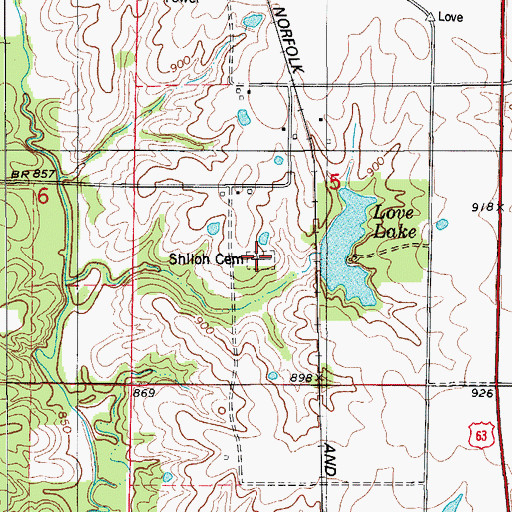 Topographic Map of Shiloh Cemetery, MO