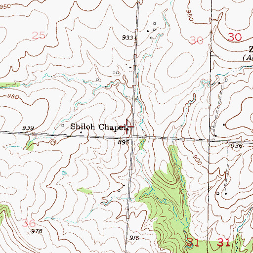 Topographic Map of Shiloh Chapel, MO