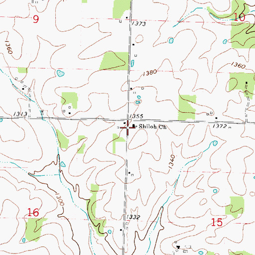 Topographic Map of Shiloh Church, MO